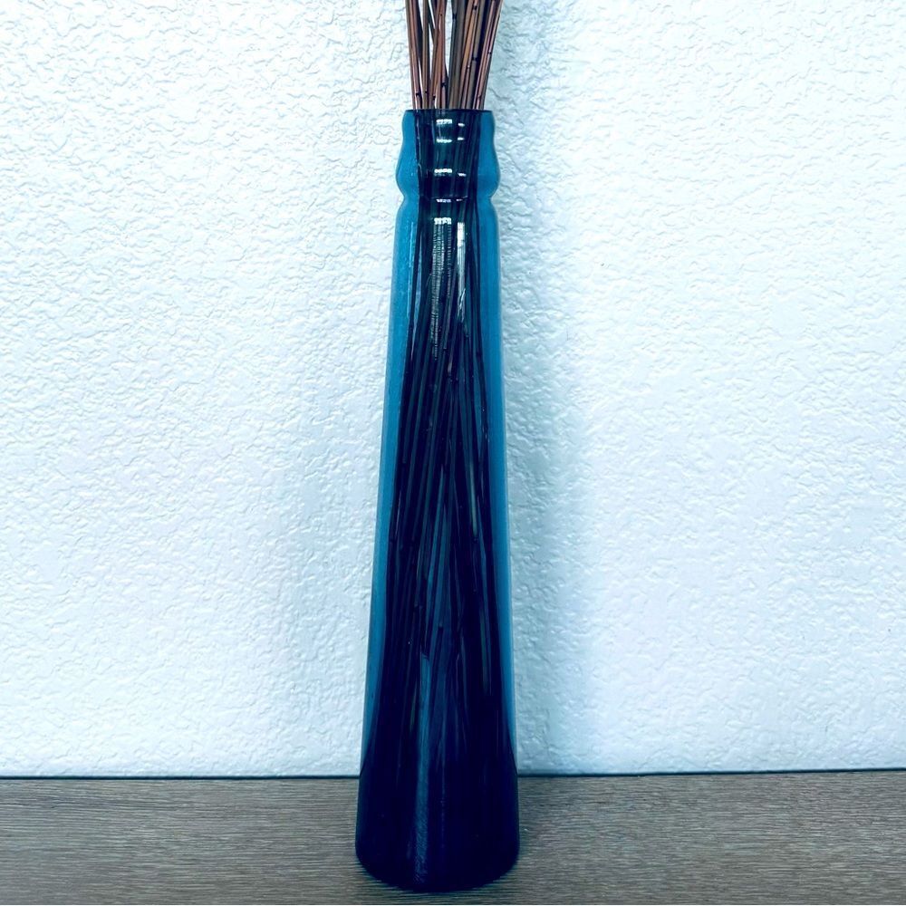 Tall Slim Profile Blue Tinted Glass Vase